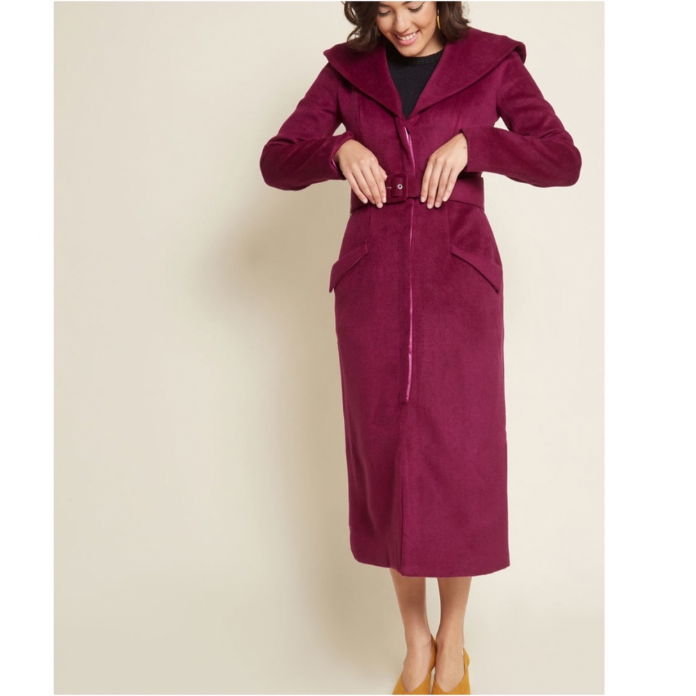 Collectif Wine Red Long Belted Trench Coat